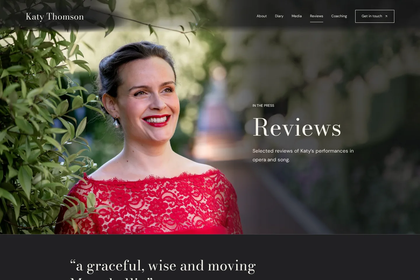 New website Reviews page: portrait header and a large pull quote